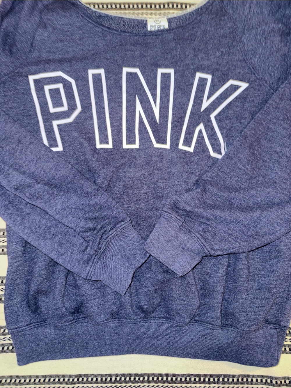 PINK Victoria's Secret Navy Crewneck Pullover with White Logo, M - Picture 9 of 13